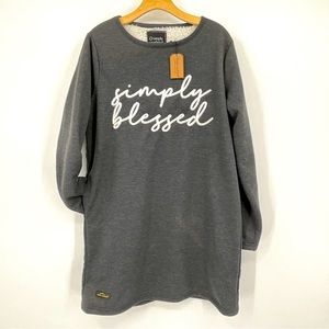 Simply Southern Grey Simply Blessed Sherpa Lined Nite Gown Size Large NWT G3